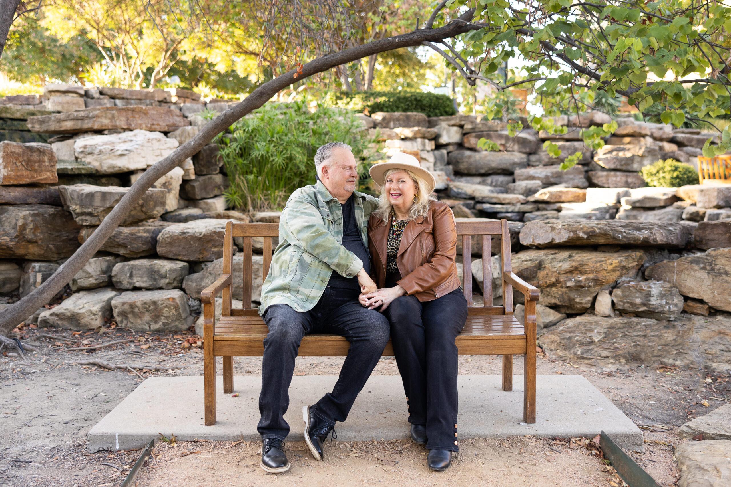 Randy and Carol Speed on park bench